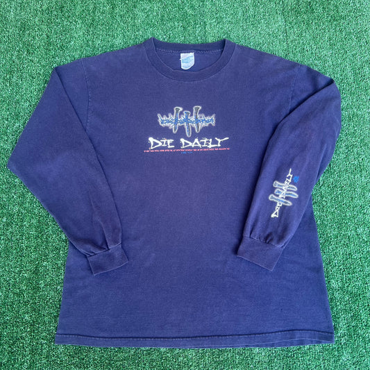 Vintage Y2K Living Epistles Jesus Die Daily Crown Thorns Nails Navy Long Sleeve T-Shirt - Large