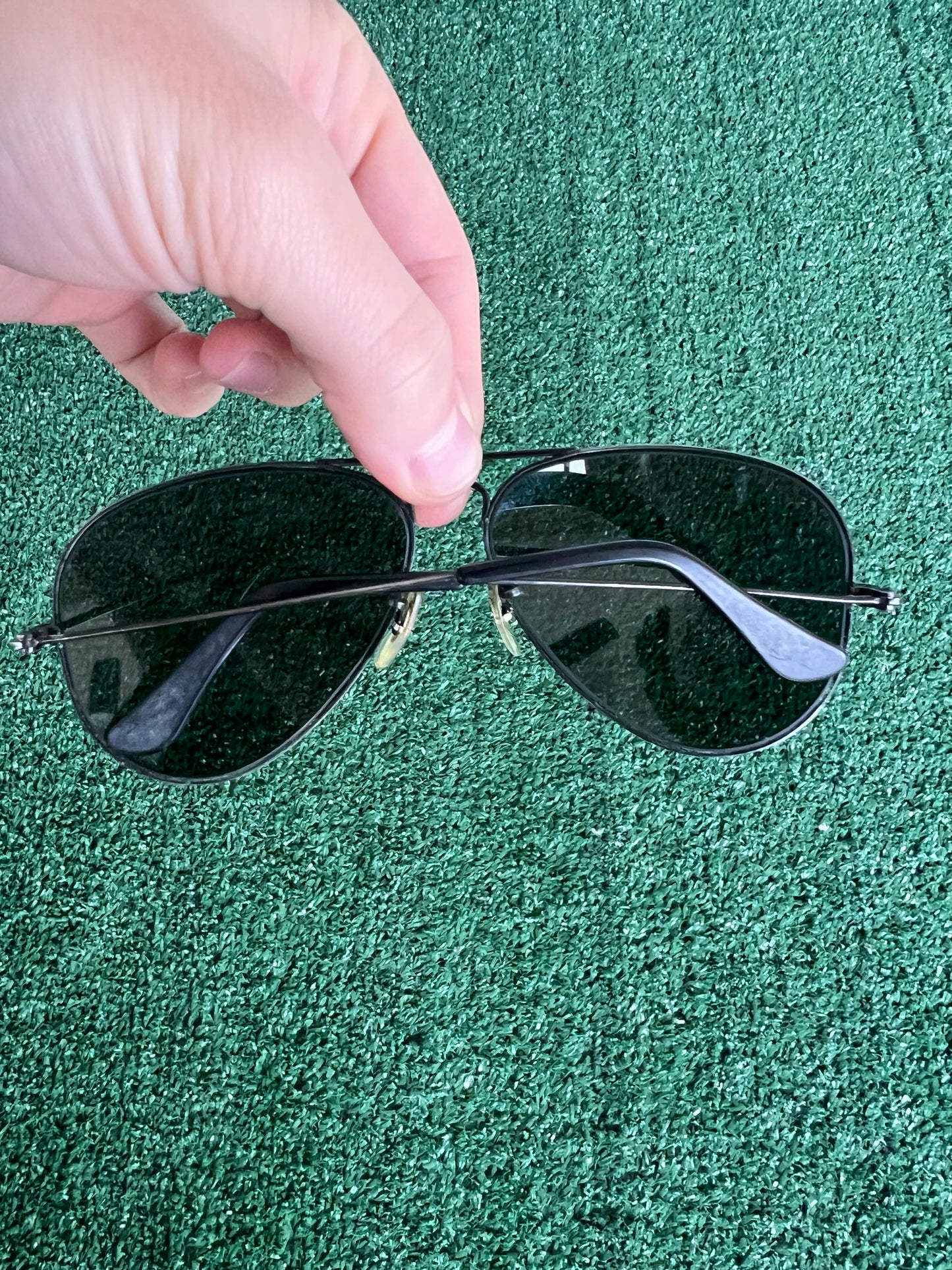 80s Ray-Ban Bausch & Lomb Black Frame Black Glass Lens Aviators 58-14 W Case