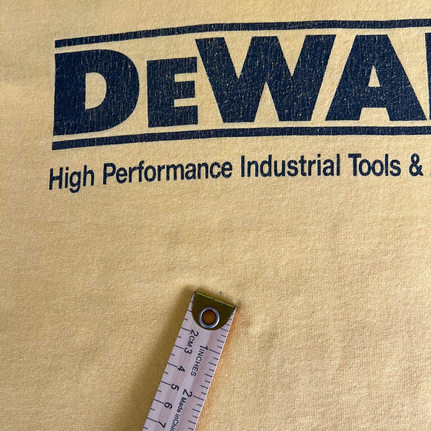 90s DeWalt Tools Yellow Distressed Single Stitch T-Shirt - Large