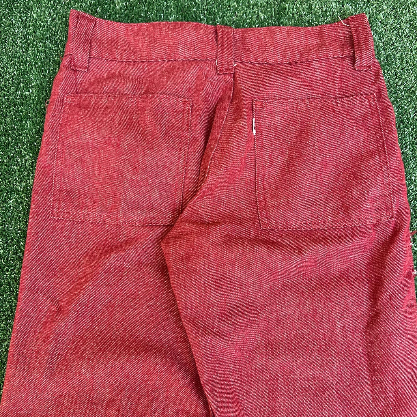 Vintage 60s 70s Levi's 684 Red Denim White Tab Scovill Big Bell Bottoms - 31x30"