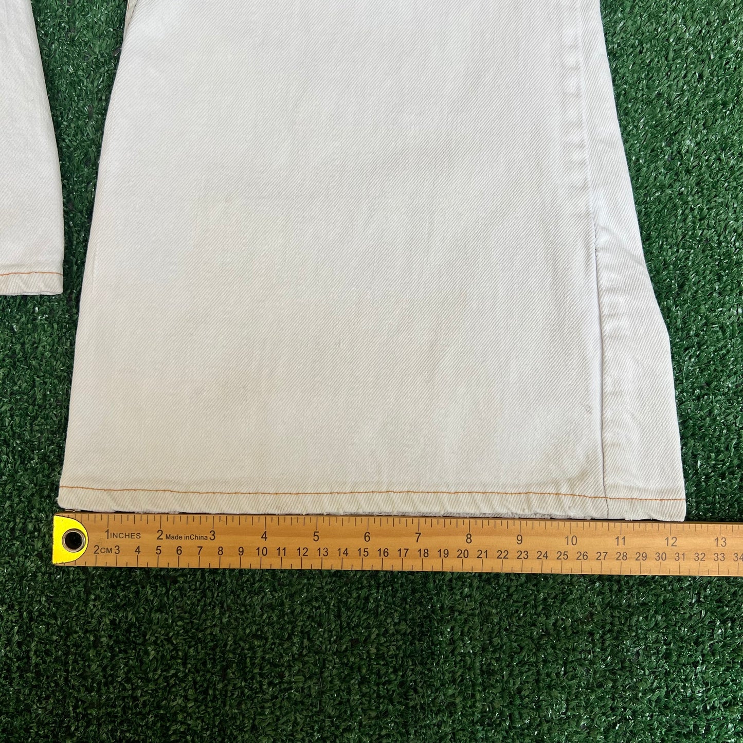 VTG 70s Levi's 684 Big Bell Bottoms Orange Tab Talon Distress White Jeans 32x31"