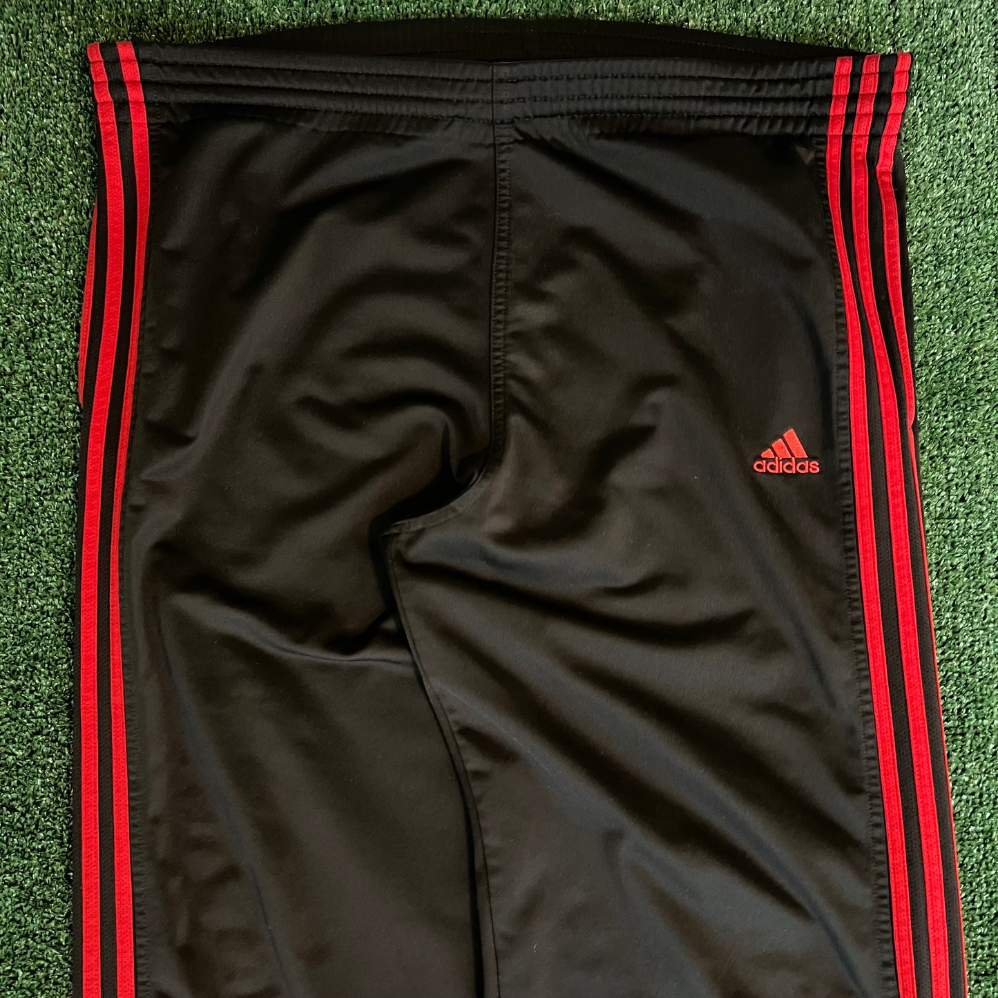 Adidas Baggy Wide-Leg Track Pants Black Red Stripe - 2XL 42x31" 21" Openings