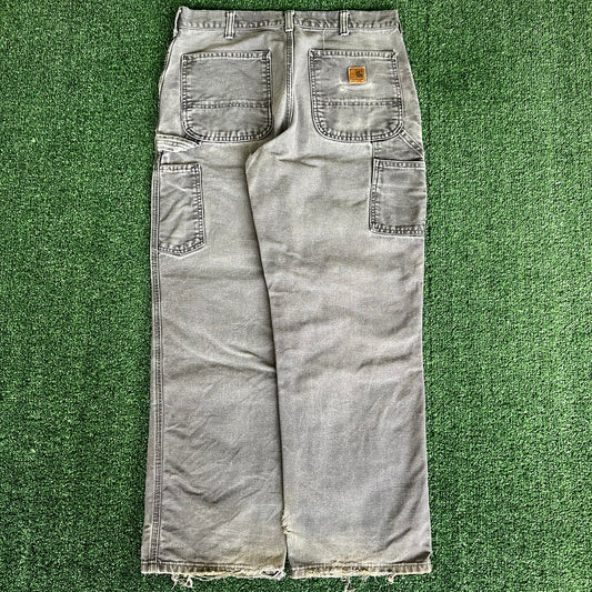 Y2K Carhartt B11 PTB Faded Gray Baggy Carpenter Canvas Pants - 33x29 18" Openings