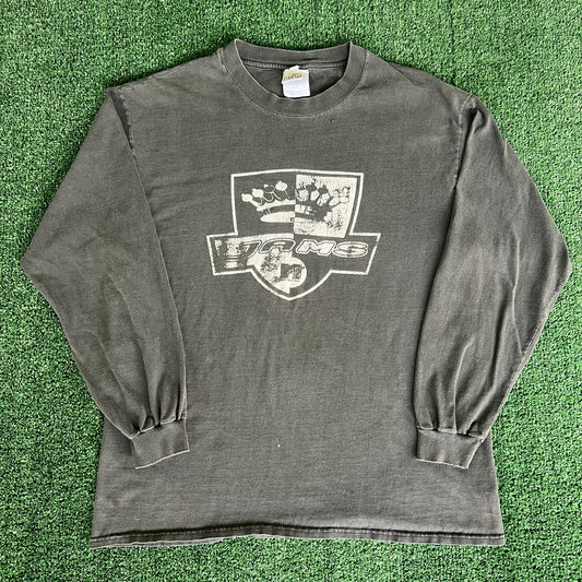 Y2K MTV Jams Hip Hop Crown Faded Black Smokey Gray Long Sleeve T-Shirt - Large