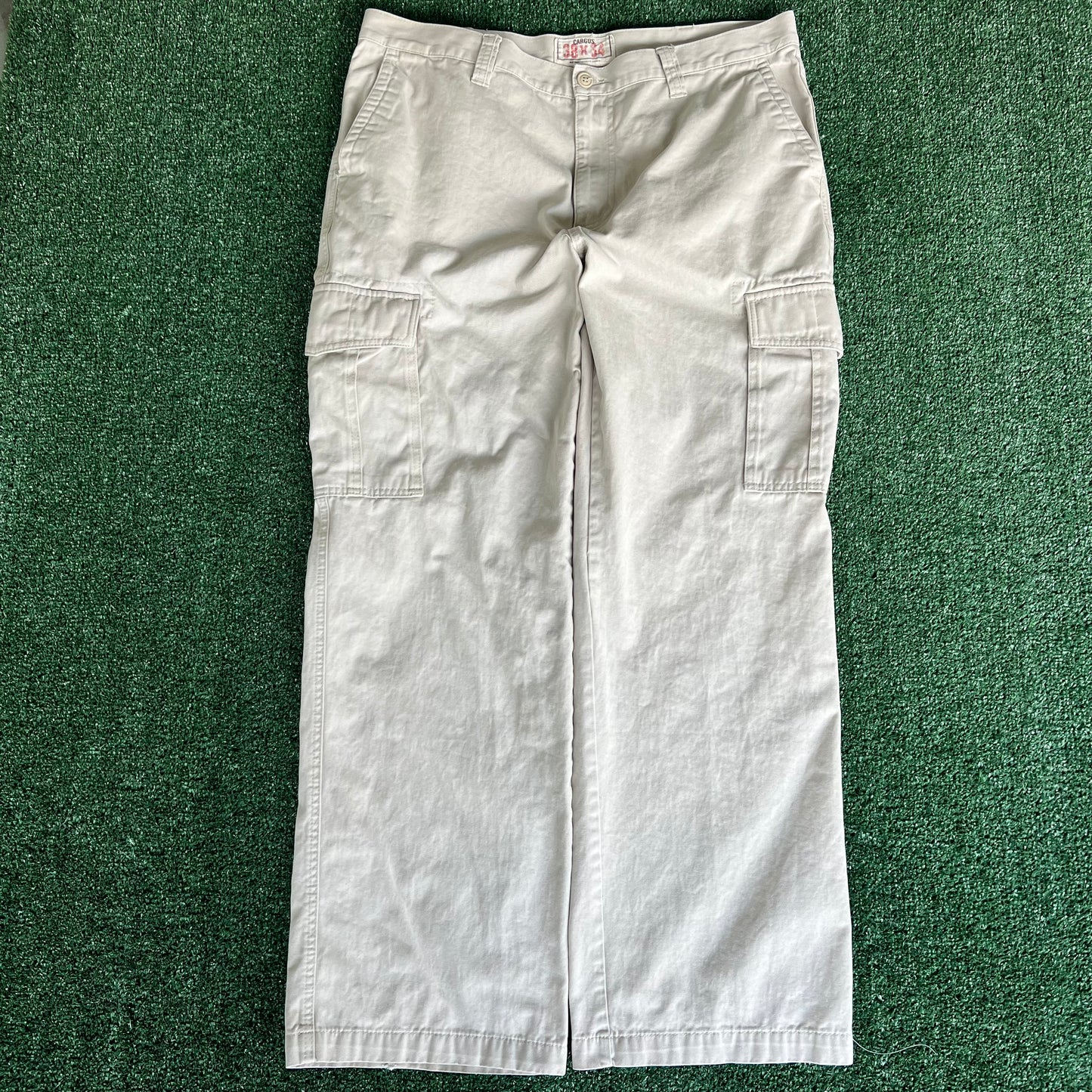 Y2K Old Navy Light Khaki Cargo Wide-Leg Baggy Pants - 39x31.5" 21" Opening