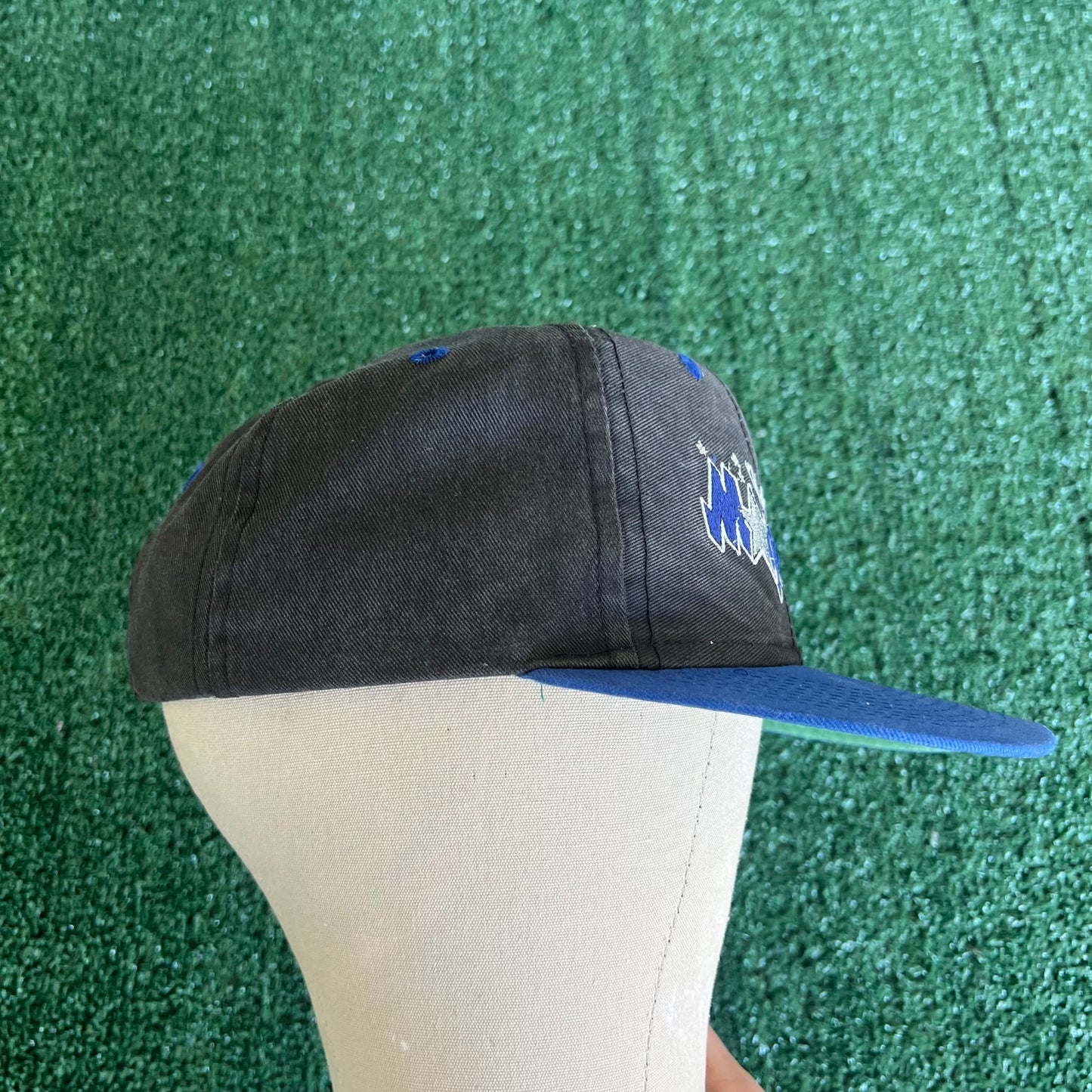 90s Logo 7 NBA Orlando Magic Script Spellout Faded Black Snapback Hat