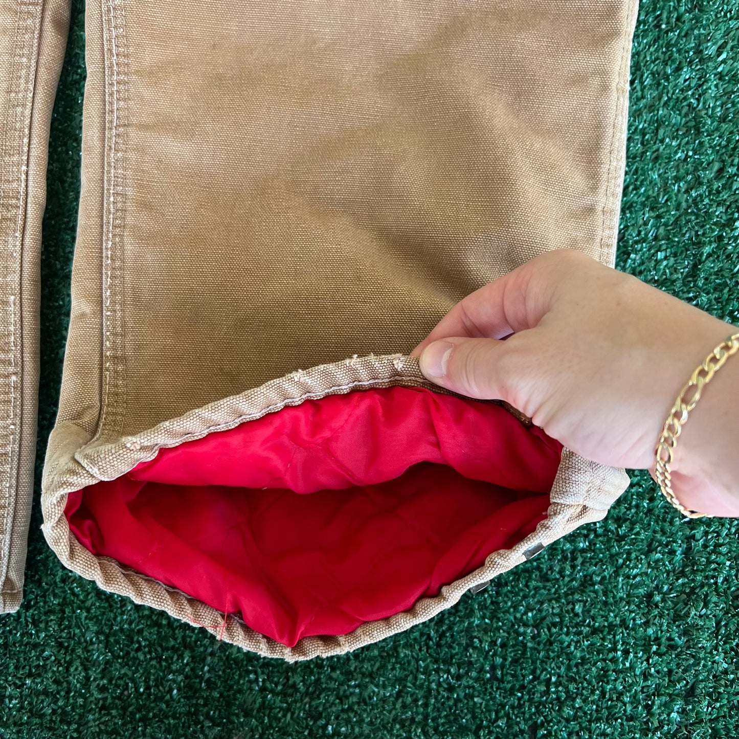 70s Carhartt Brown Canvas Red Lined Quilted Talon Zipper Pants - 32x27.5"