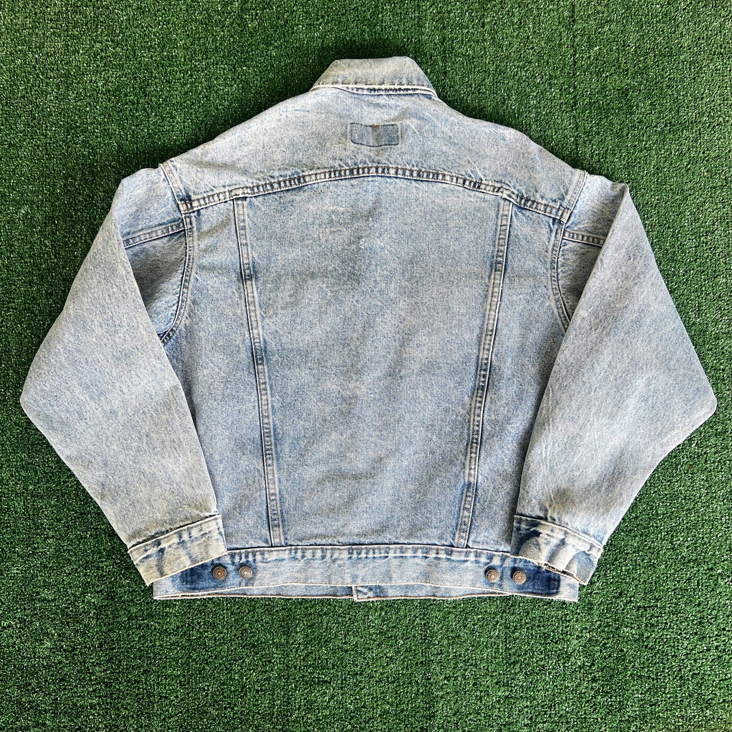 80s Levi's Type 3 Trucker USA Made Acid Wash Blue Jean Jacket - Large