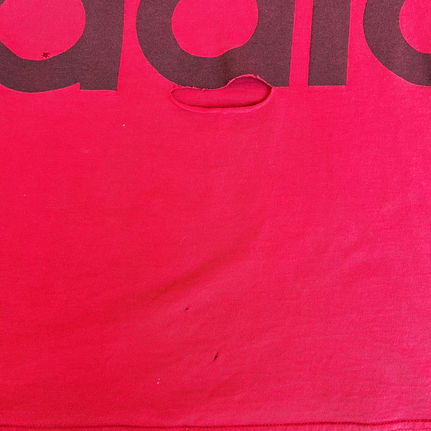 Vintage 90s Men's Adidas Red Wrap Around Print Spellout Logo Thrashed T-Shirt Medium