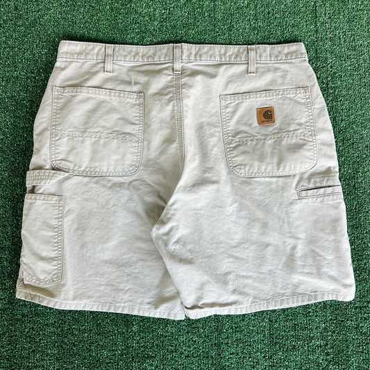 Y2K Carhartt B144 TAN Light Khaki Carpenter Shorts - 38x8"
