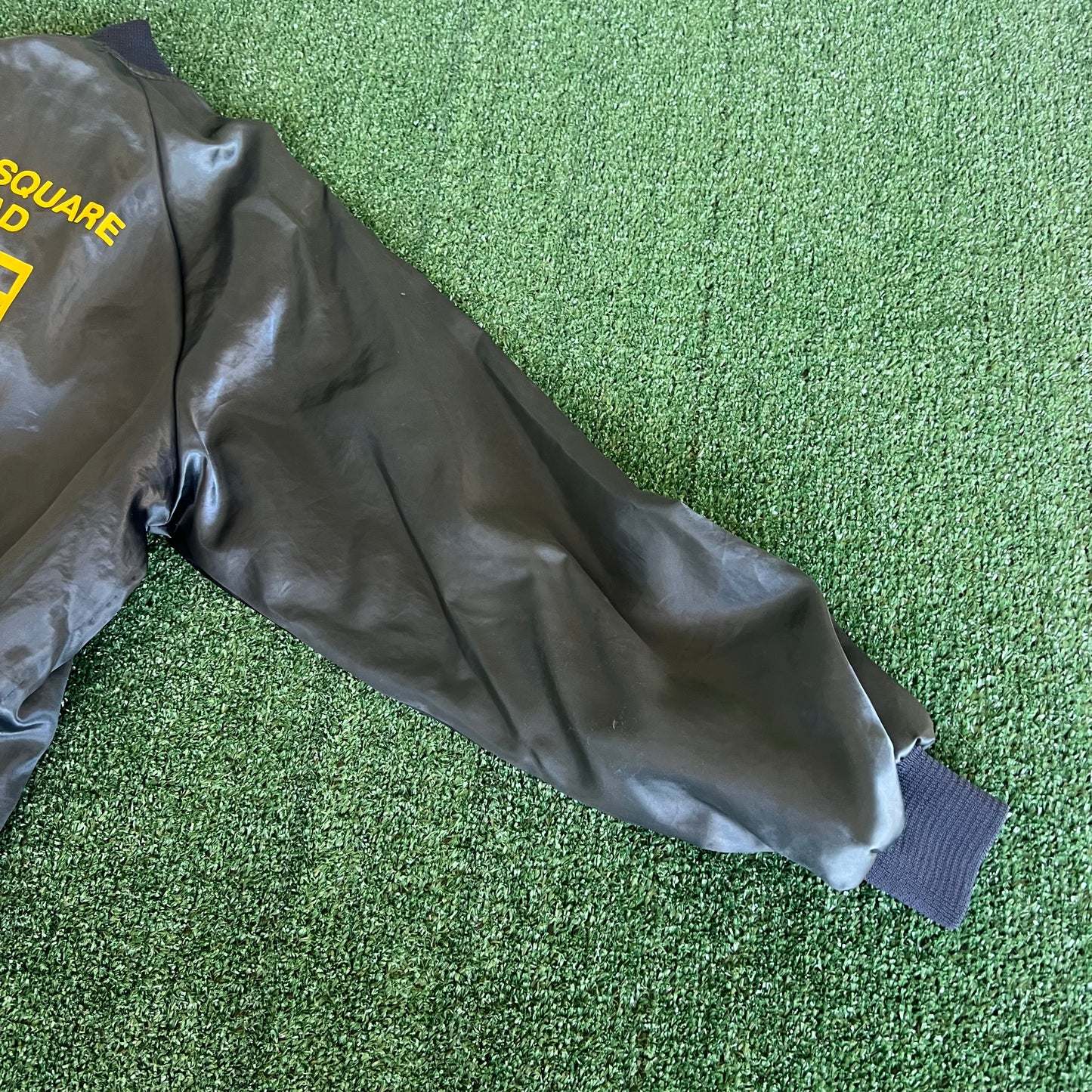 80s 90s UPS Madison Square NYC Midnight Blue Satin Bomber Jacket - Large