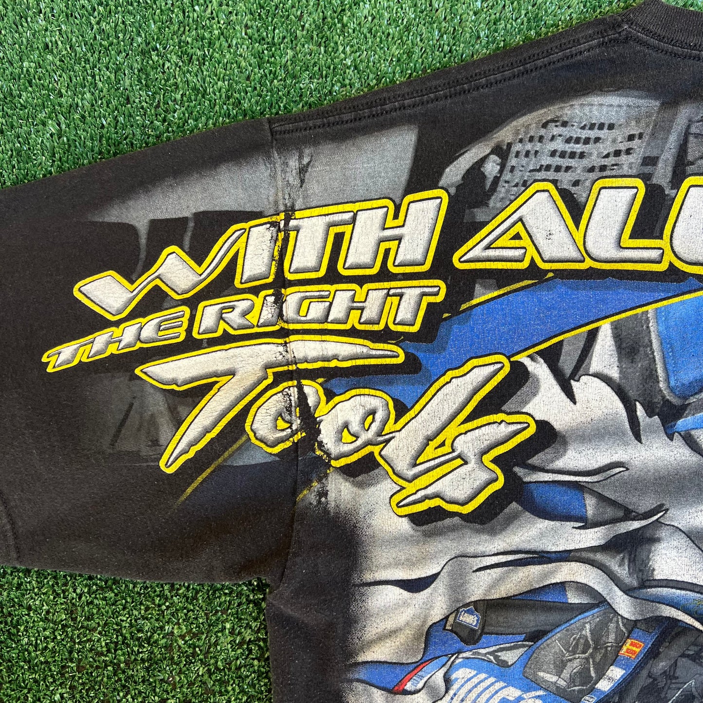 VTG Y2K Mens Chase Authentics Nascar Jimmie Johnson Faded Black AOP T-Shirt - 2XL