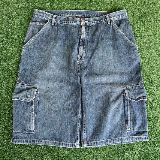 Y2K Bugle Boy Cargo Baggy Medium Wash Blue Jean Shorts - 39x12.5"
