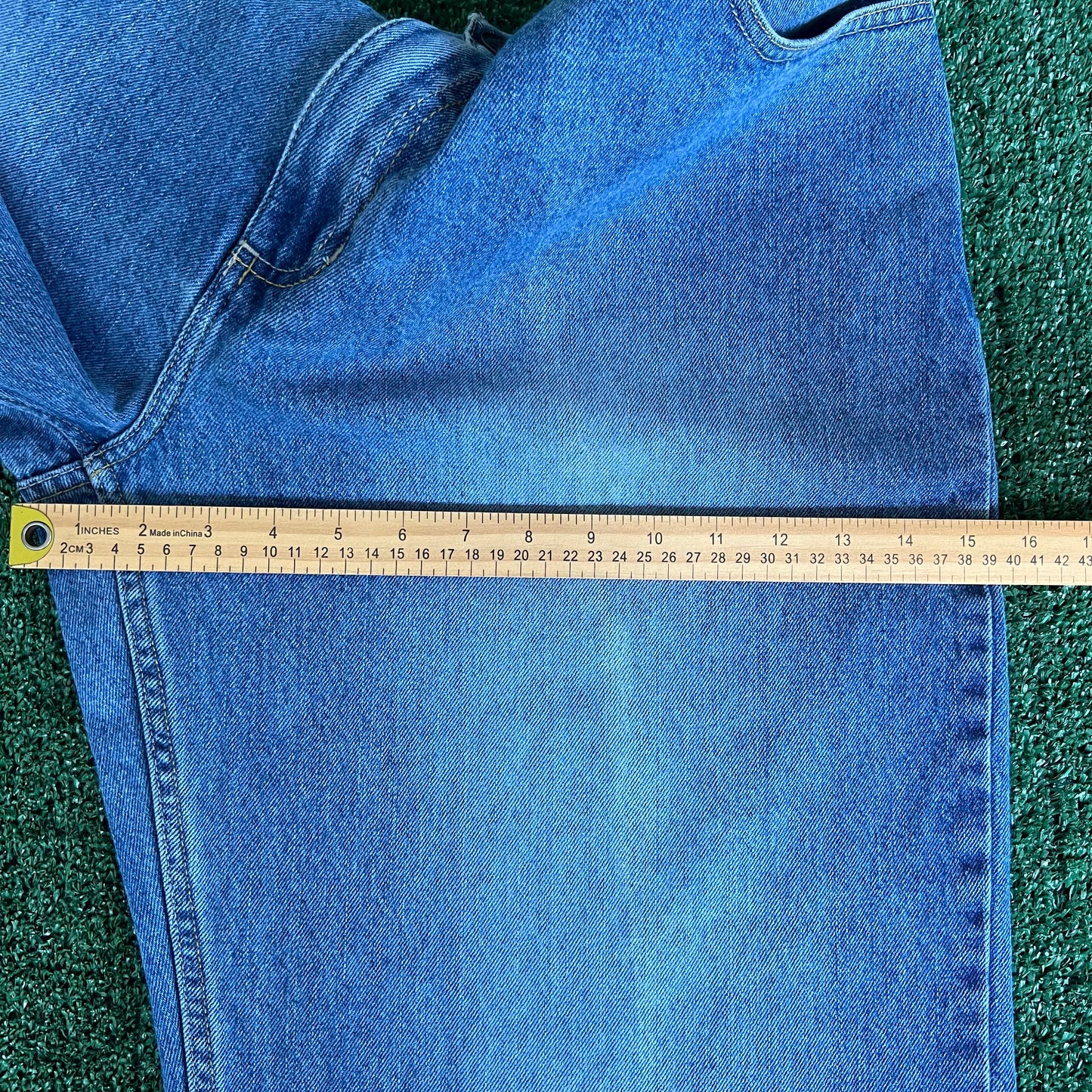 Y2K Bad Boy Records Blue Baggy Wide-Leg Jeans - 37x33.5" 20" Opening