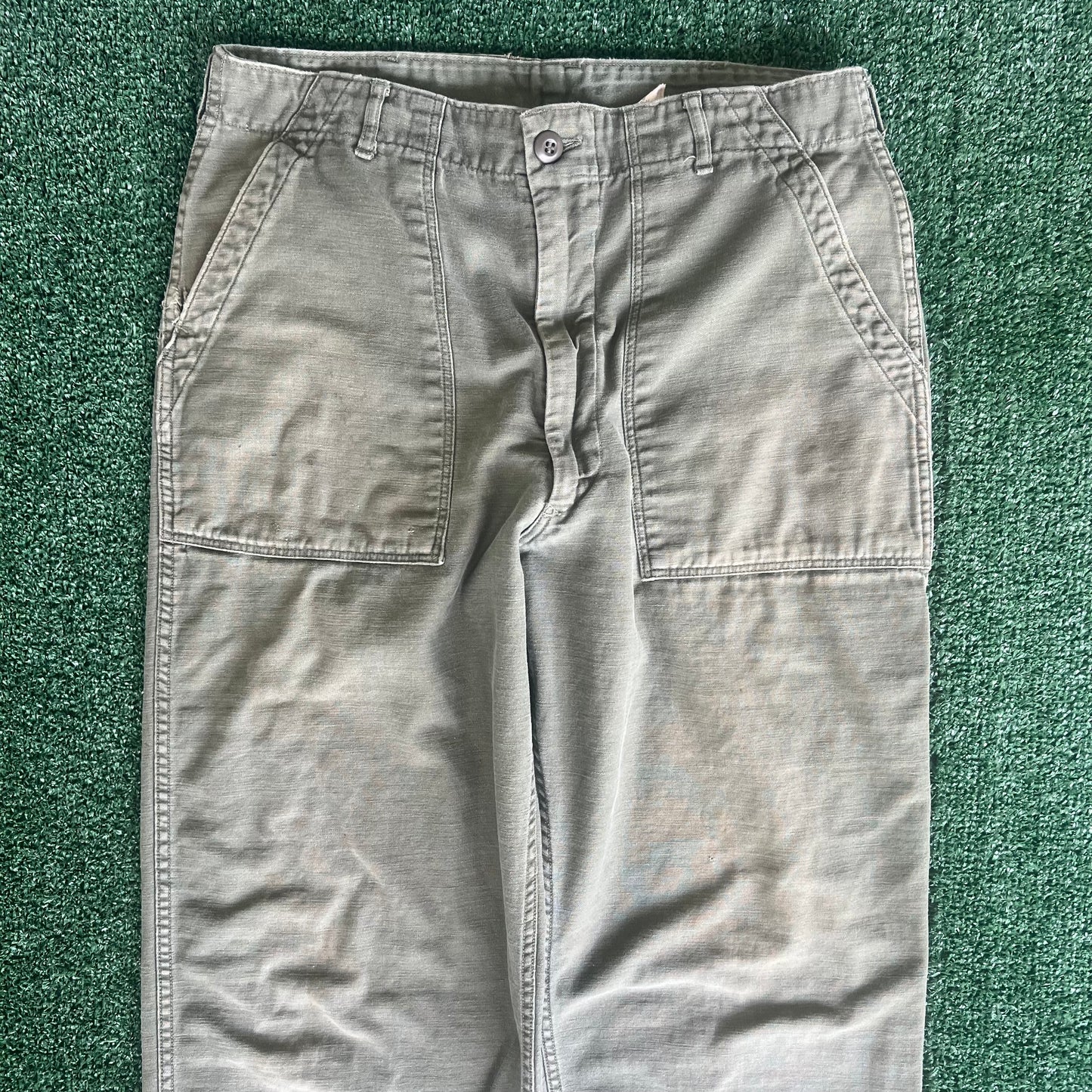 70s Vietnam War OG-107 Type 1 Zipper Fly Baggy Straight Green Pants - 33x28" 18.5" Openings