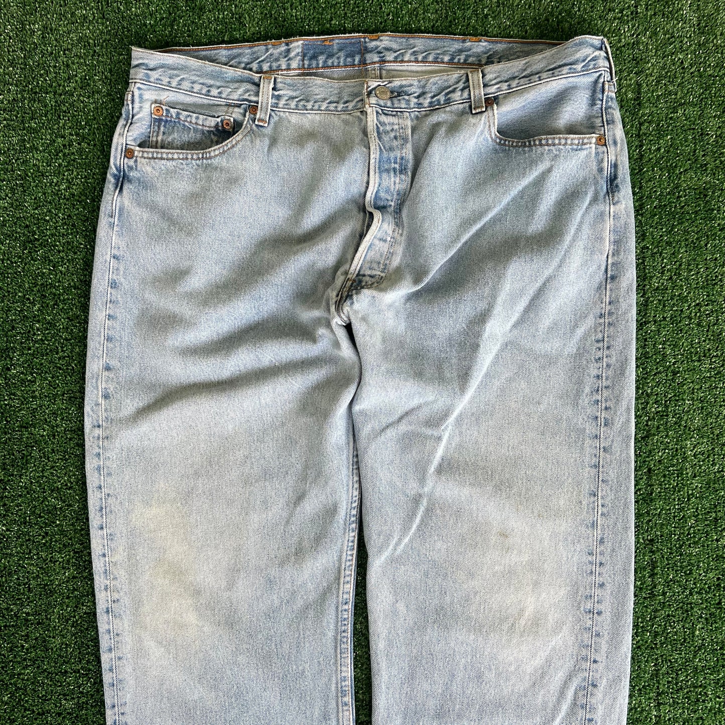 90s Levi's 501 Center Patch Button Fly Light Blue USA Jeans - 41x31"