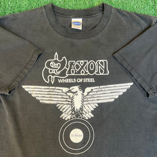 VTG Y2K 2000 Wheels of Steel English Heavy Metal Band Faded Black T-Shirt - Large