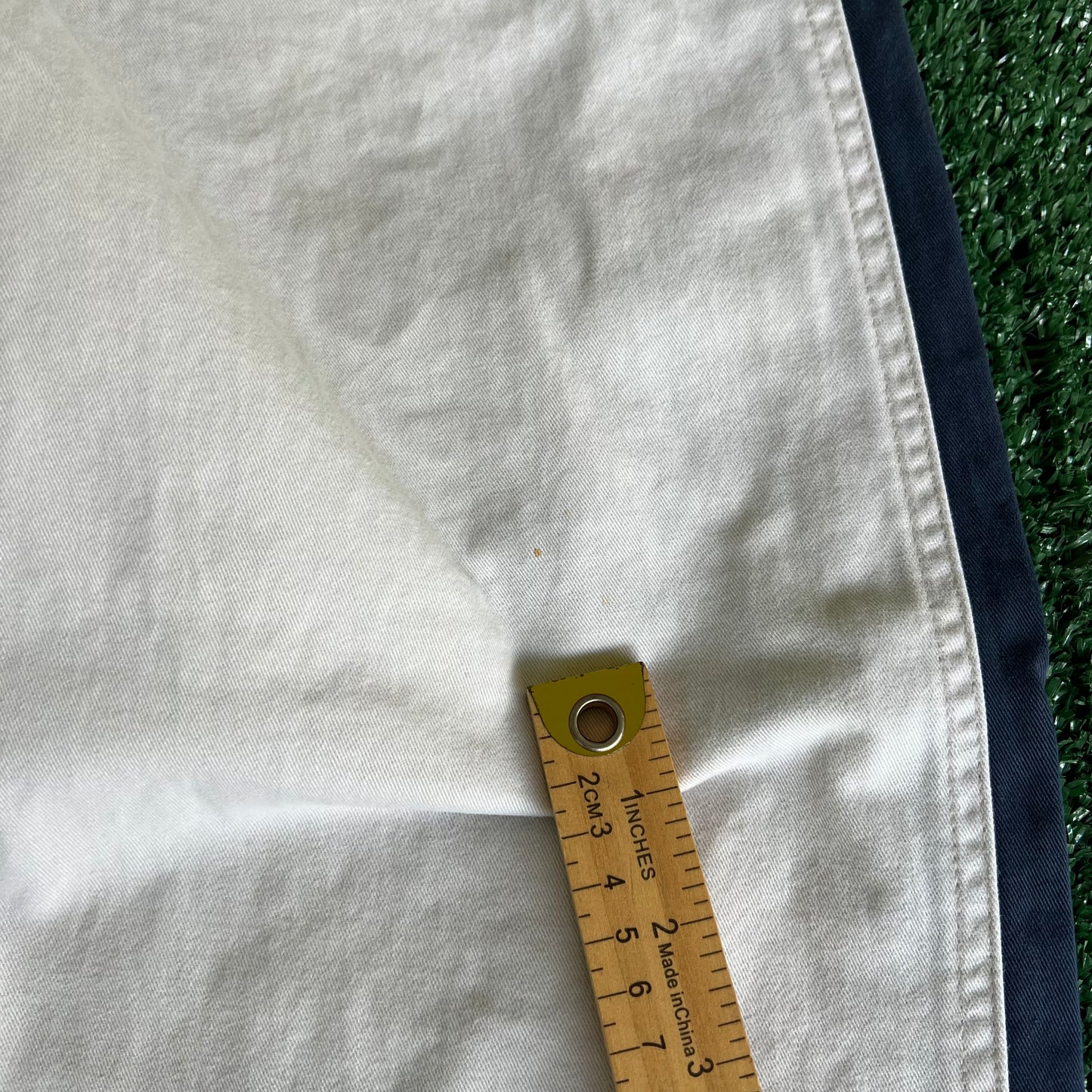 Y2K Wu Wear Distressed Baggy Light Khaki Faded Navy Striped Pants - 31x30.5" 20" Openings