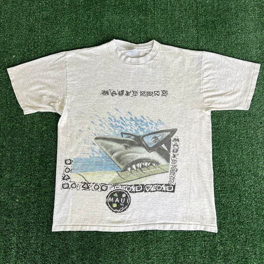 90s Maui & Sons Surf Shark Gray T-Shirt - XL