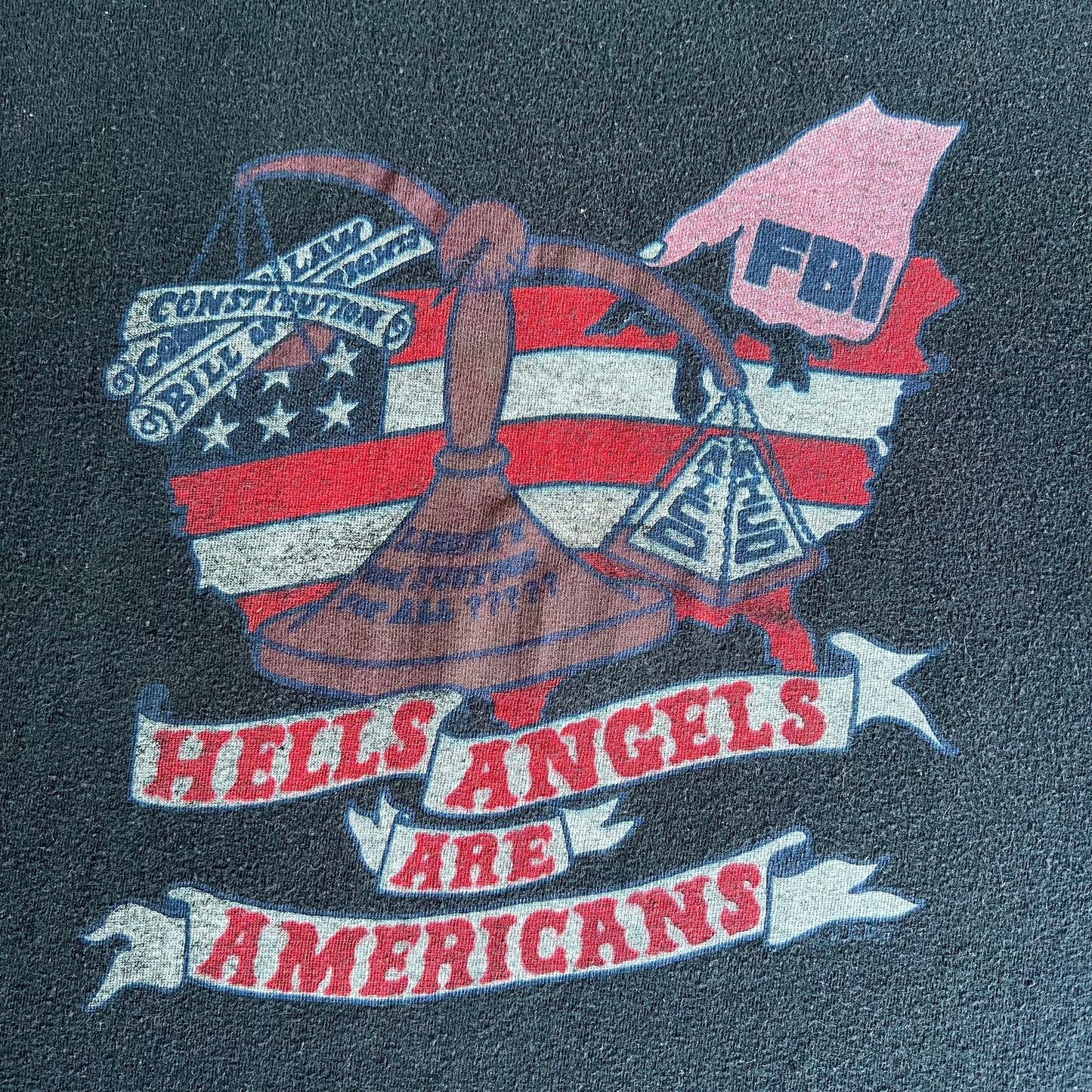 VTG 70s Hells Angels Are Americans Biker FBI RICO Political T-Shirt Small 19x24.75"