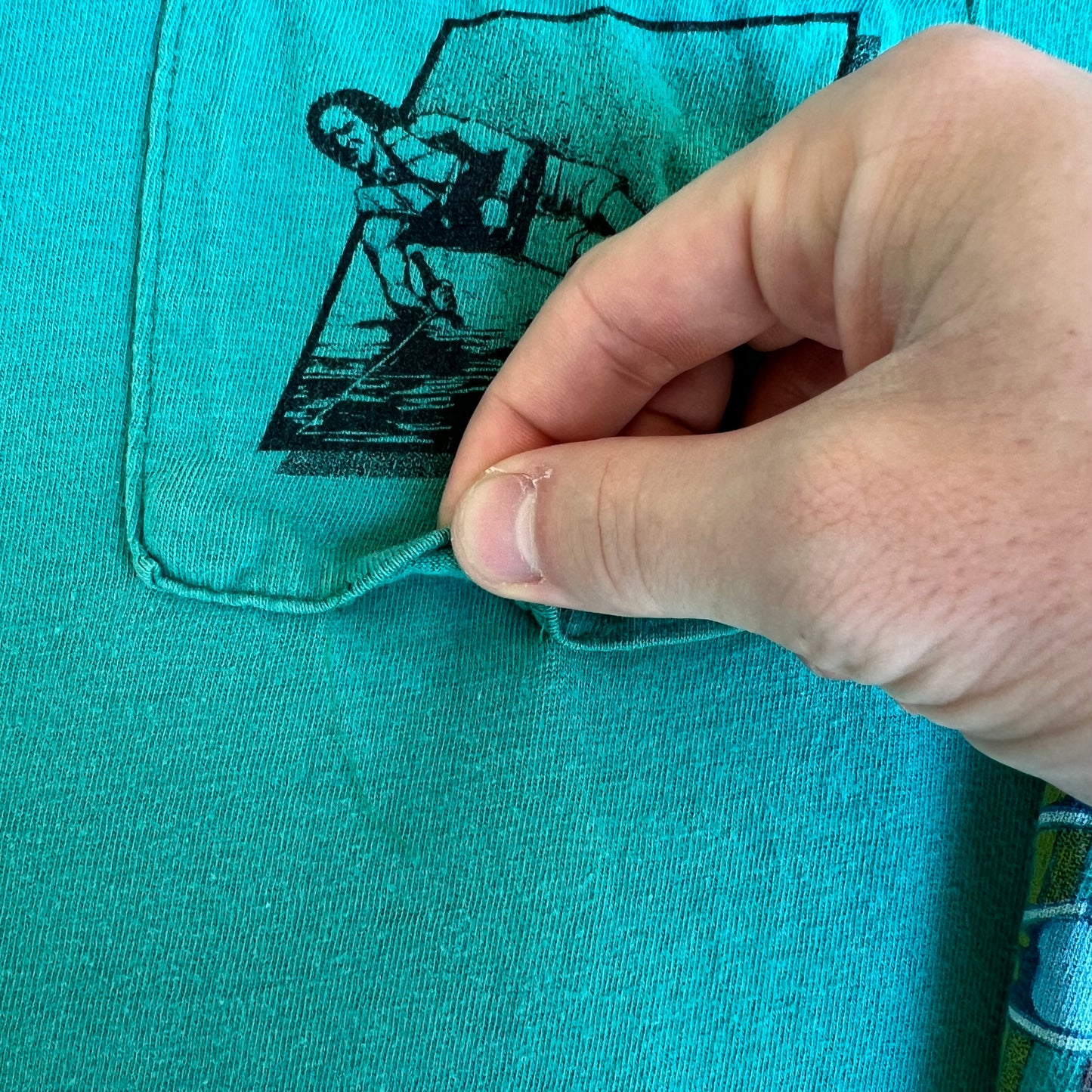 VTG 80s Men's Ron Jon Surf Shop Teal Green Long Sleeve Pocket T-Shirt XL 23x25.5