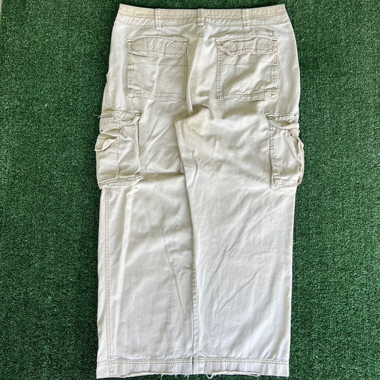 Y2K Unionbay Baggy Wide-Leg Distressed Light Khaki Cargo Pants - 39x28" 20.5" Openings