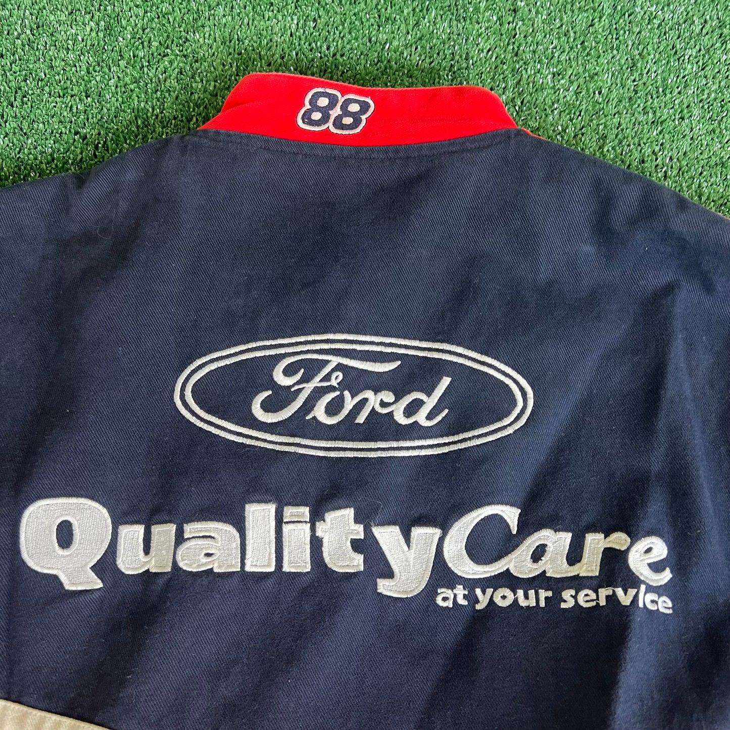 90s Jeff Hamilton Nascar Dale Jarrett Faded Stained Quality Care Jacket - XL