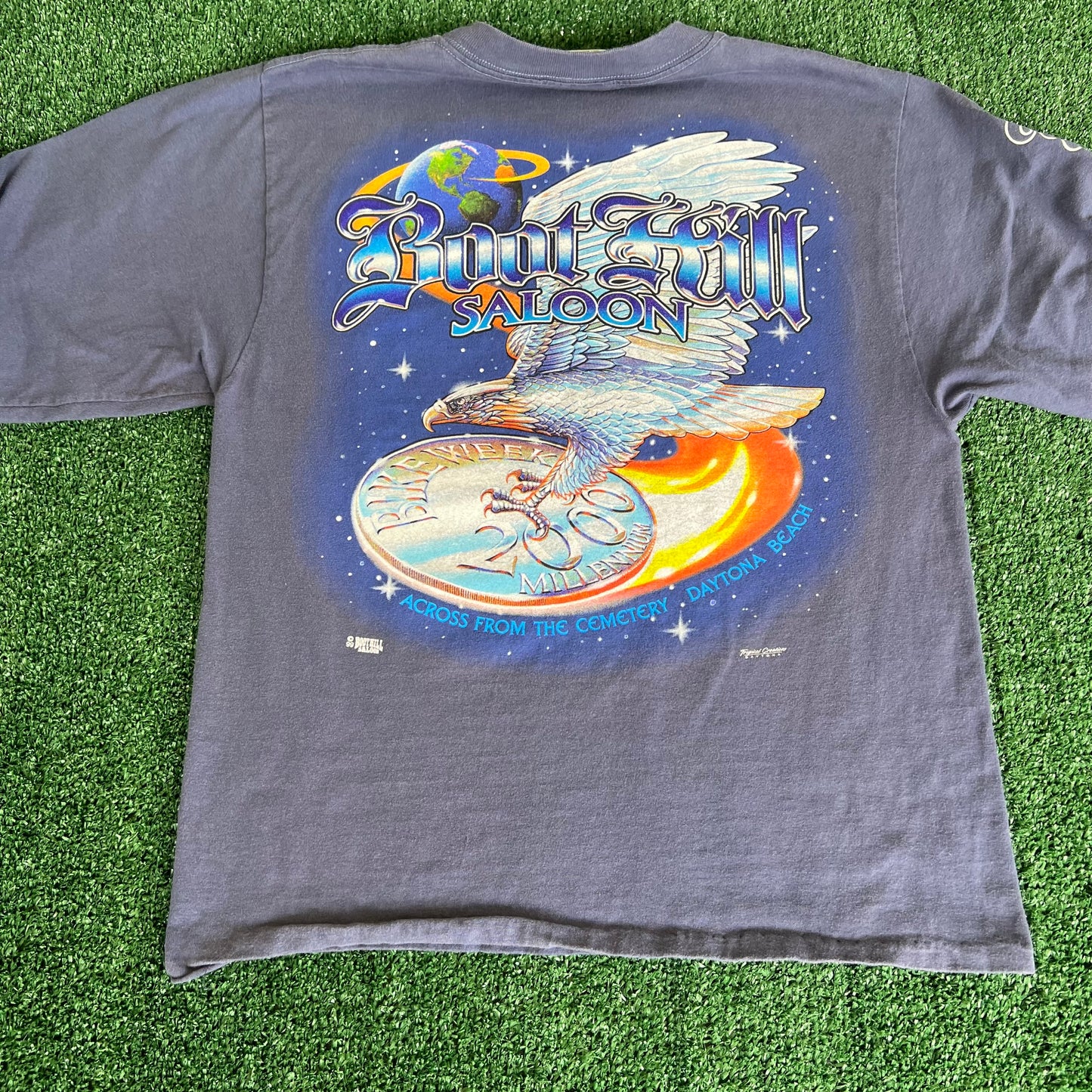 2000 Boot Hill Saloon Blue Cropped Pocket Long Sleeve Shirt - Medium