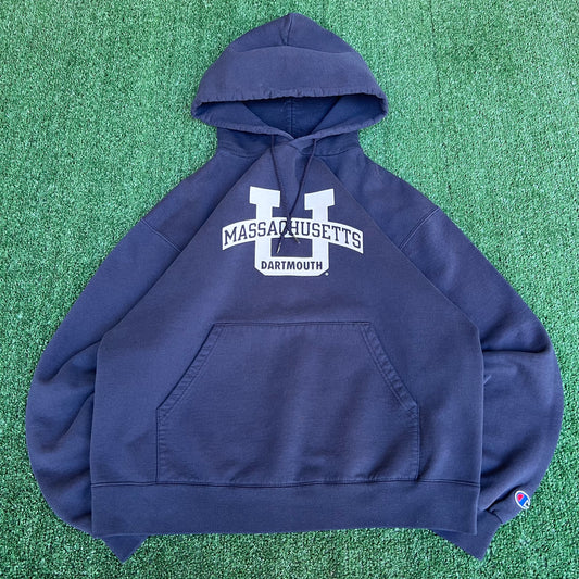 VTG Y2K Men's Champion UMass Dartmouth Massachusetts Navy Blue Boxy Hoodie - Large