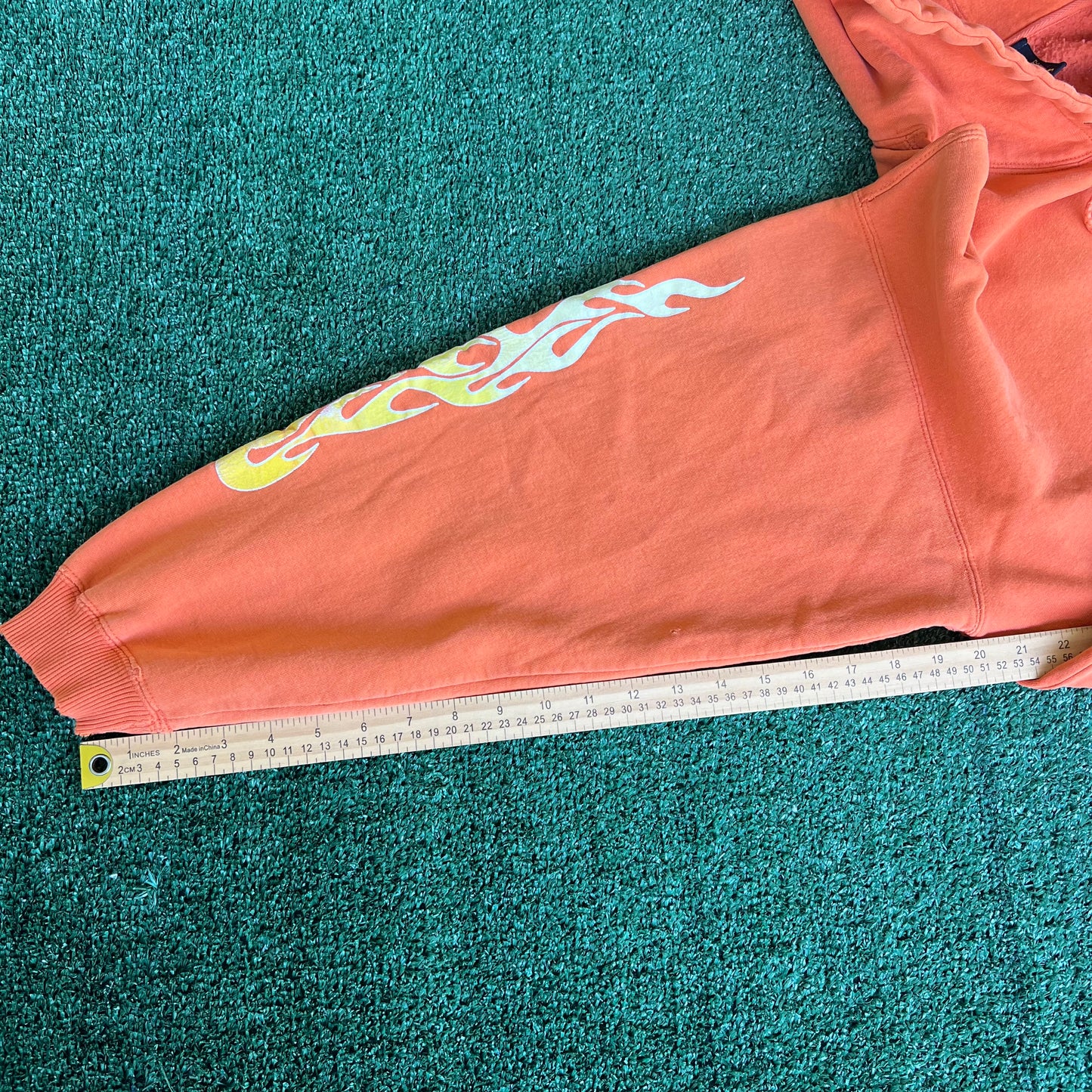 Y2K Year of The Dragon Tribal Flame Skate Distressed Faded Orange Hoodie - XL