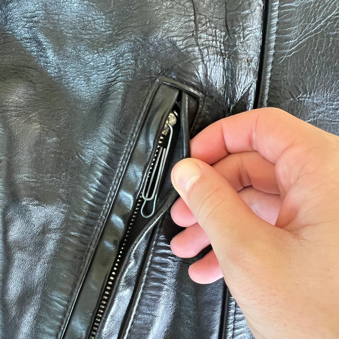 70s Mens 100% Genuine Thick Leather Black Motorcycle Jacket Medium 22x26