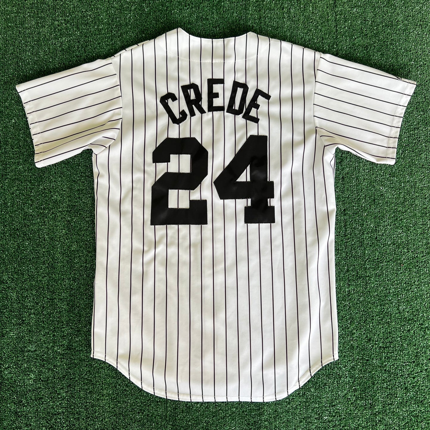Y2K Majestic MLB Chicago White Sox Joe Crede #24 White Pinstripe Baseball Jersey - Medium