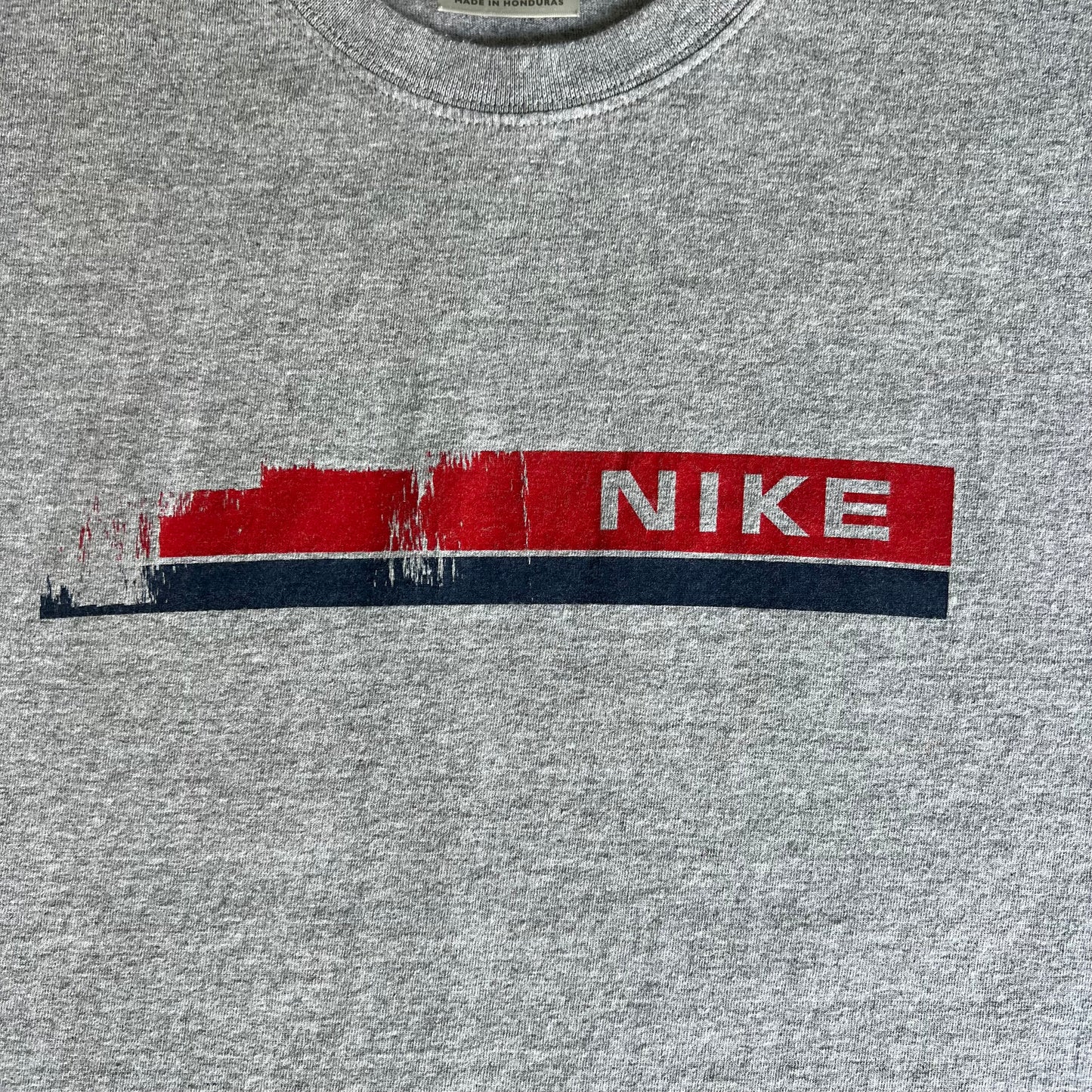 Y2K Nike Silver Tag Red Blue Bar Logo Gray T-Shirt - Large
