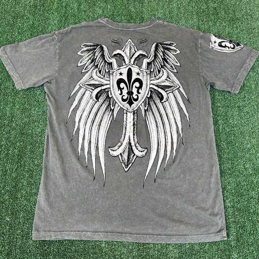 Vintage Y2K Mens Xtreme Couture Wings Saint Tribal Gray T-Shirt XL Jesse Pinkman