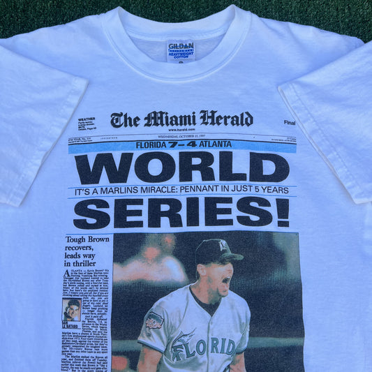 Vintage MLB Florida Marlins 1997 World Series T-Shirt Men’s Large White 90s