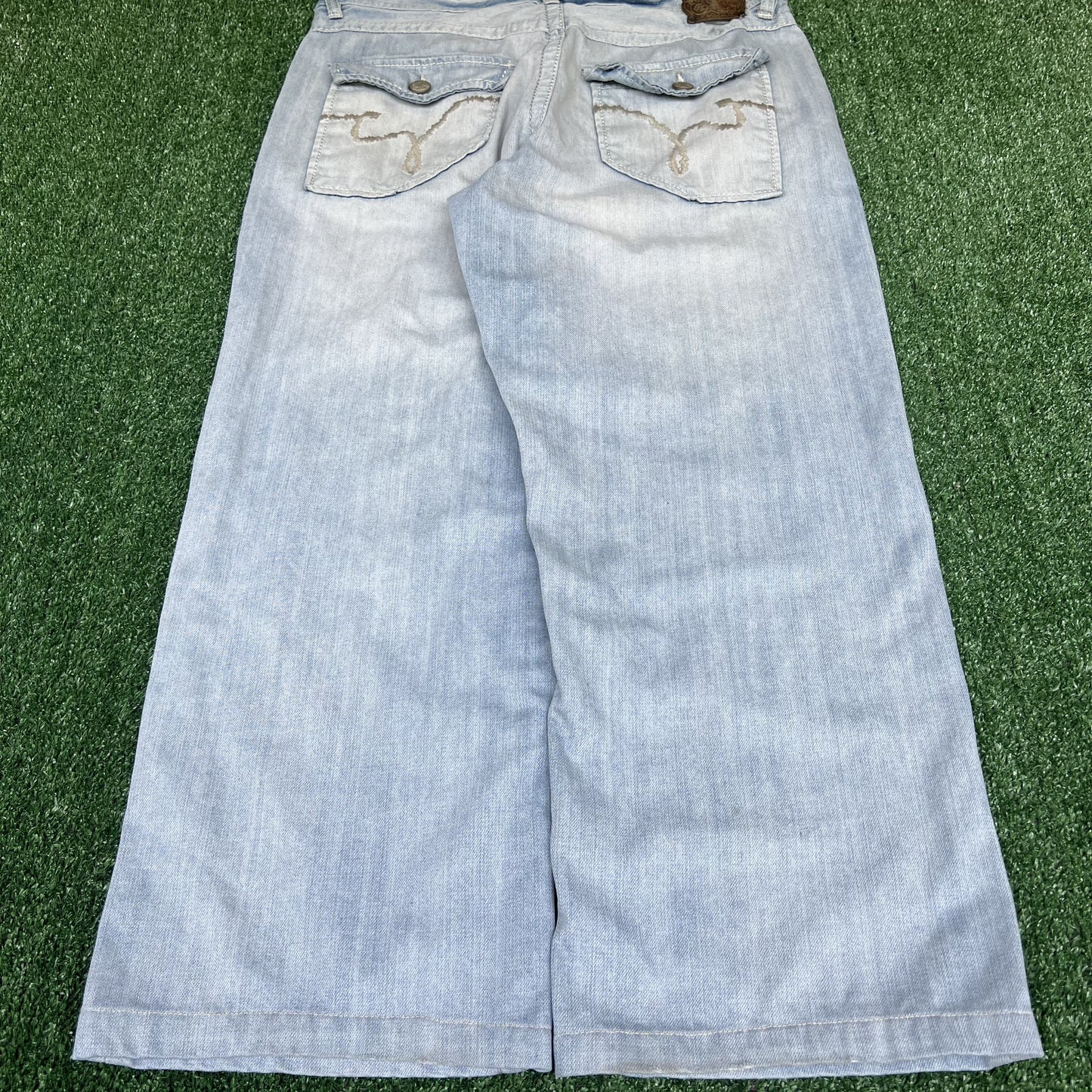 VTG Ecko Unltd. Jeans Mens 36x27" Blue Light Wash Wide-Leg Baggy Flap Pocket Y2K