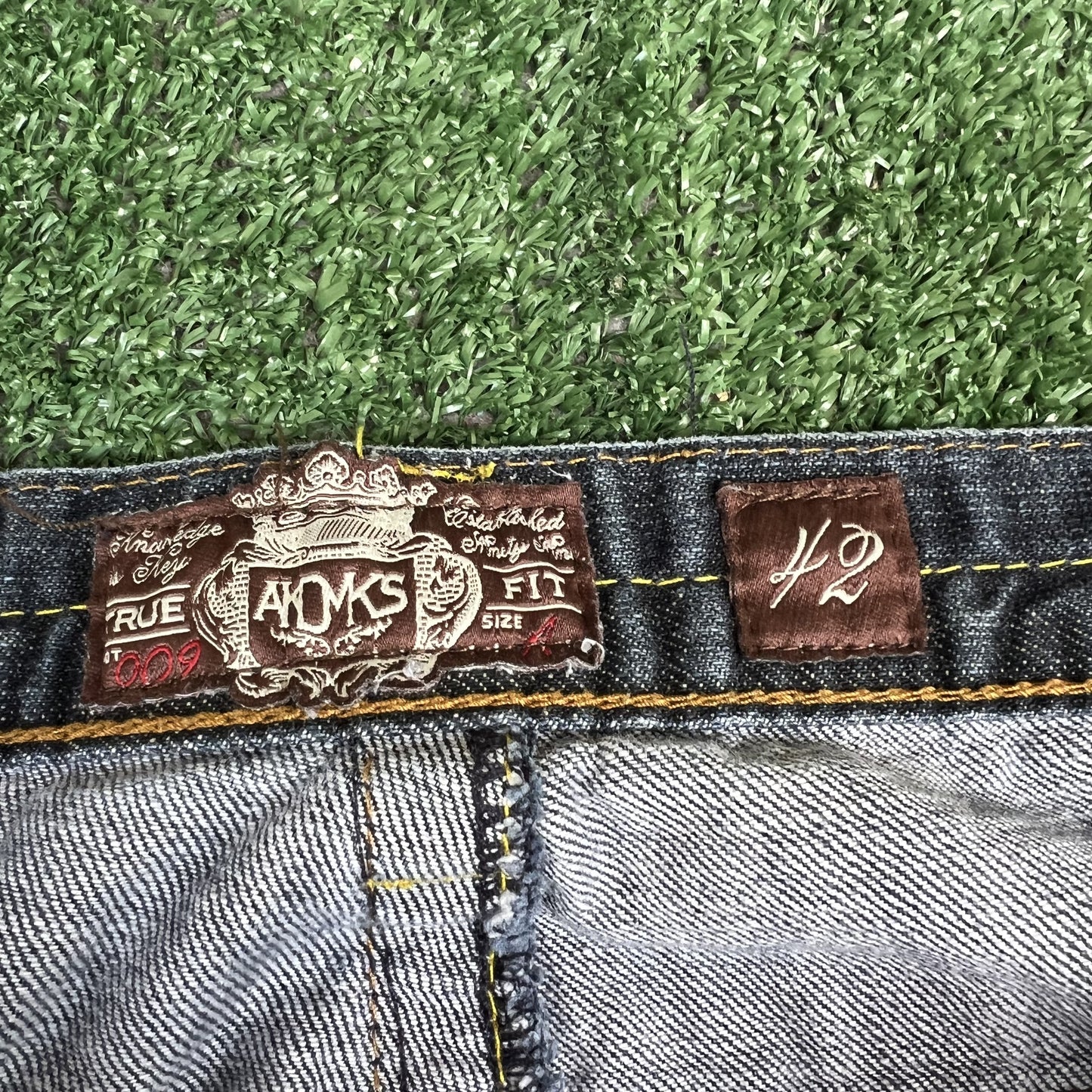VTG AKDMKS Jeans Mens 37x31" Blue Baggy Wide-Leg Embroidered 20" Openings Y2K