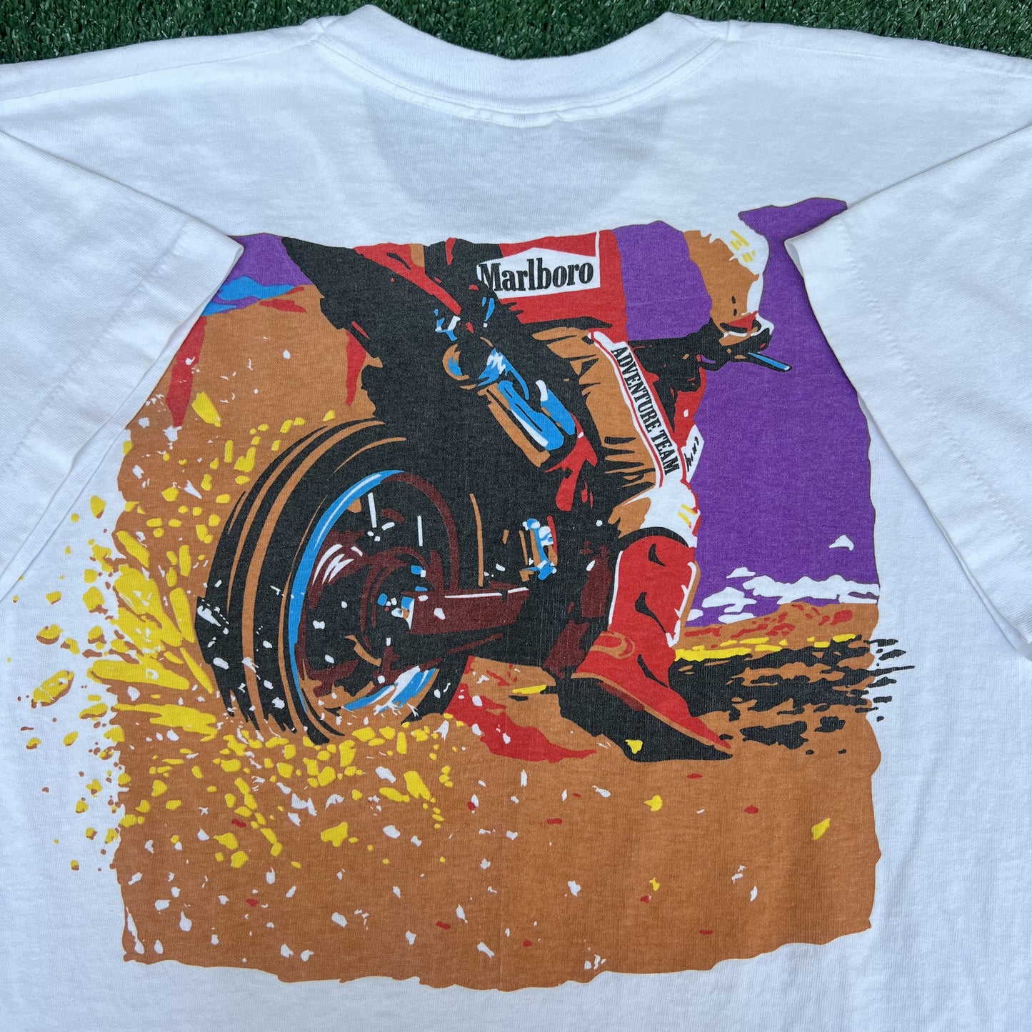VTG Marlboro Adventure Team T-Shirt Men XL White Pocket Dirt Bike Motorcross 90s