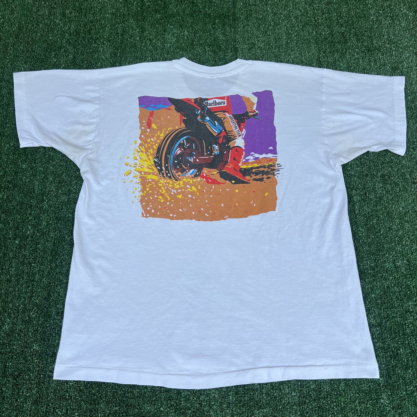 VTG Marlboro Adventure Team T-Shirt Men XL White Pocket Dirt Bike Motorcross 90s