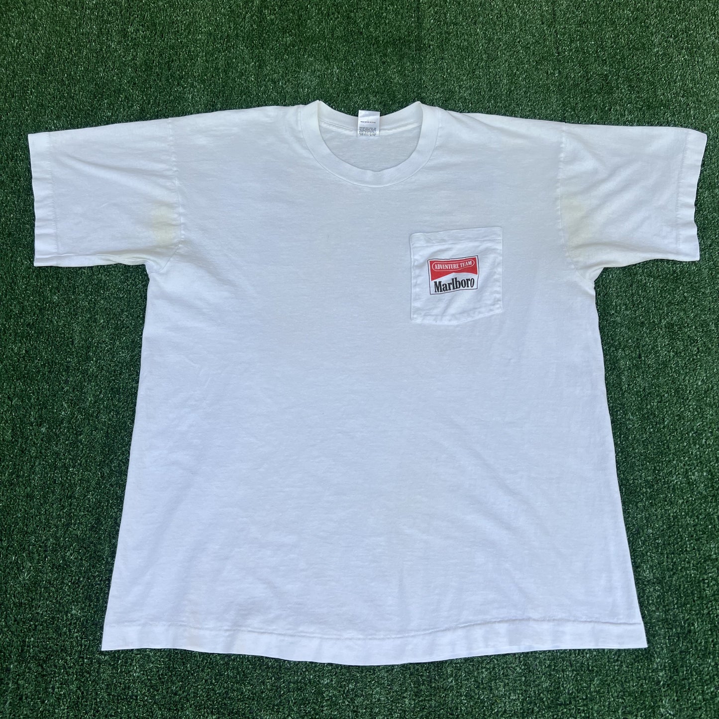 VTG Marlboro Adventure Team T-Shirt Men XL White Pocket Dirt Bike Motorcross 90s