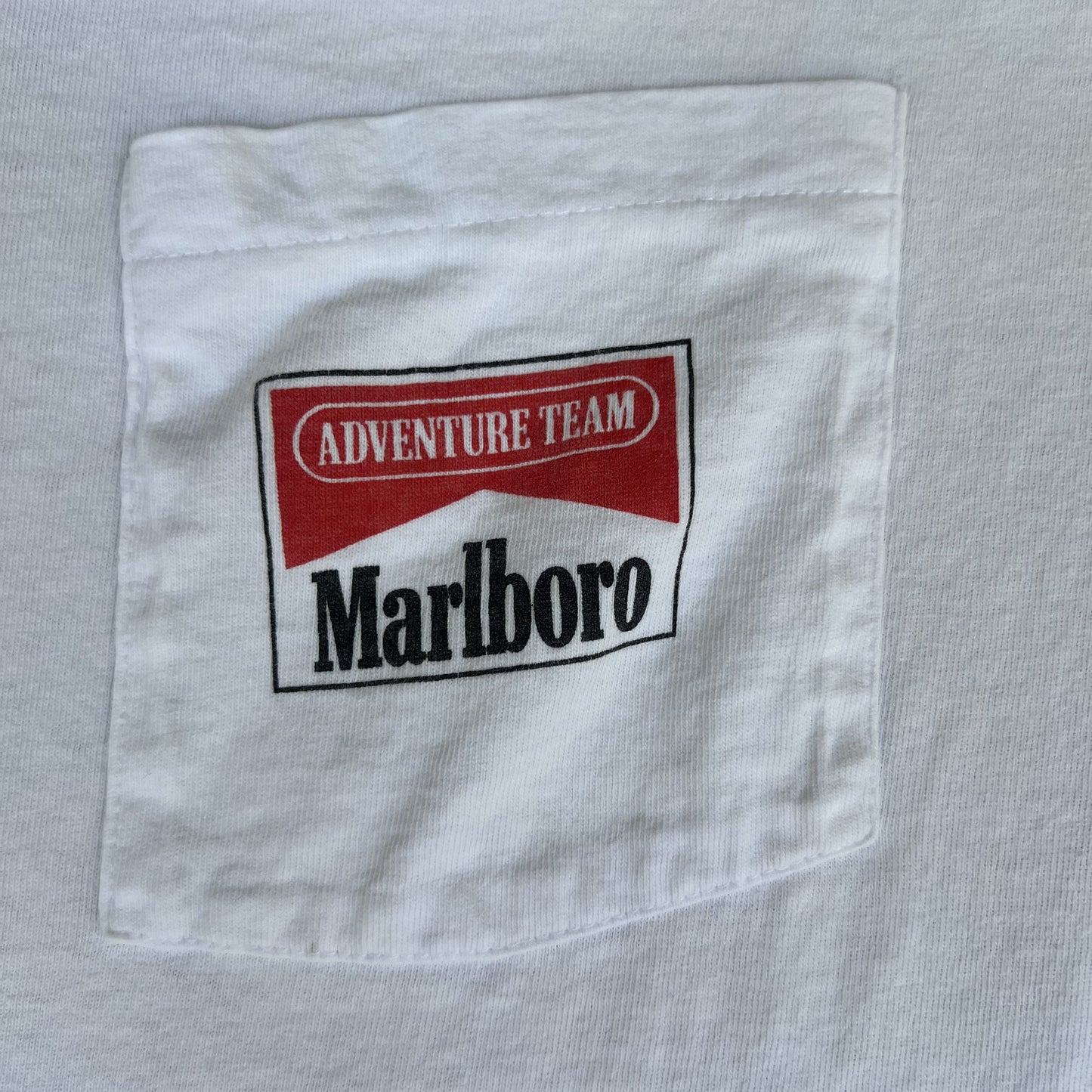 VTG Marlboro Adventure Team T-Shirt Men XL White Pocket Dirt Bike Motorcross 90s