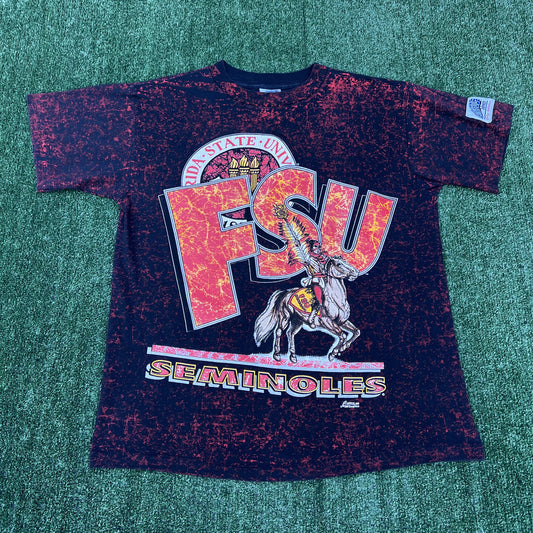 VTG Florida State Seminoles FSU T-Shirt Mens XL Black AOP Capitol Graphics 90s