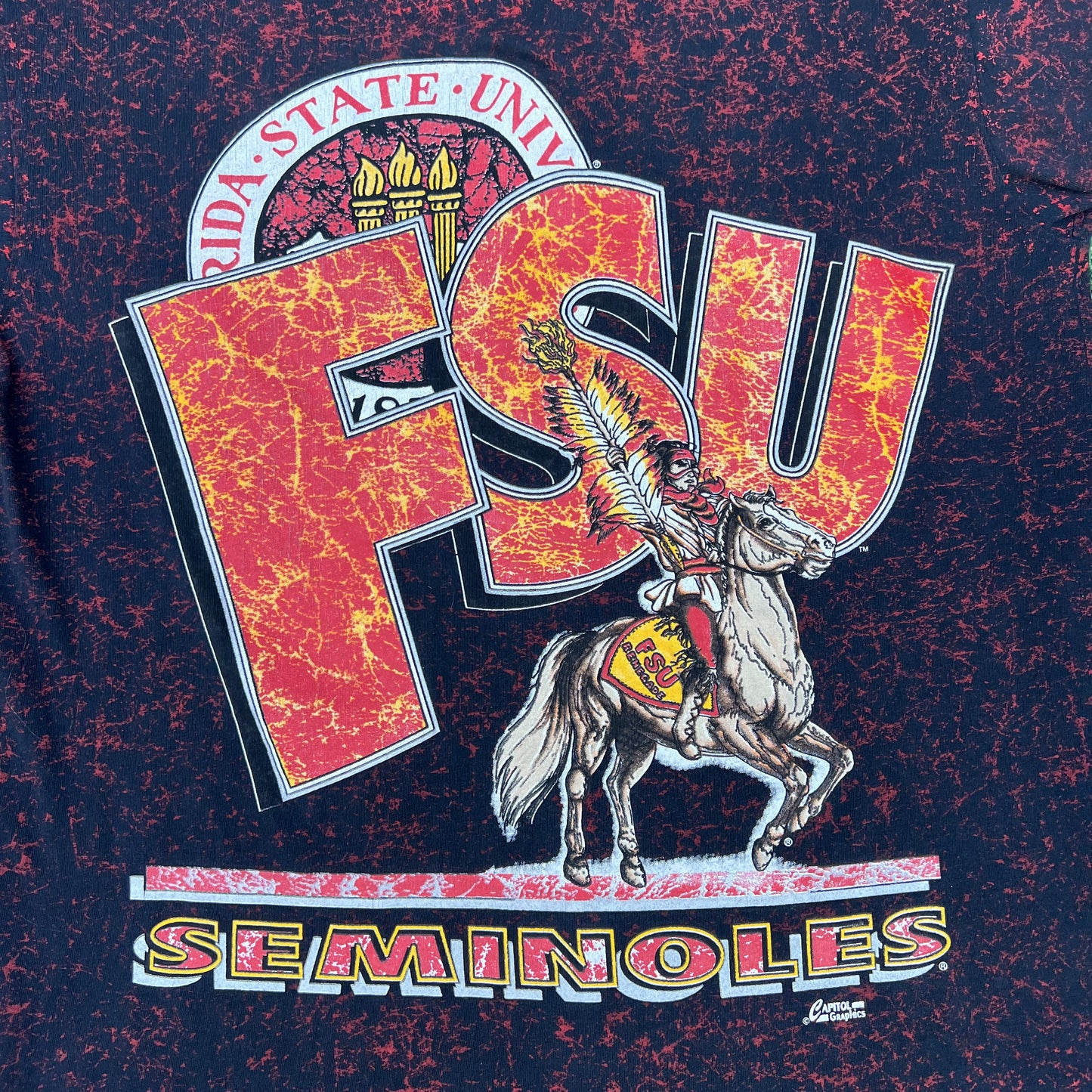 VTG Florida State Seminoles FSU T-Shirt Mens XL Black AOP Capitol Graphics 90s