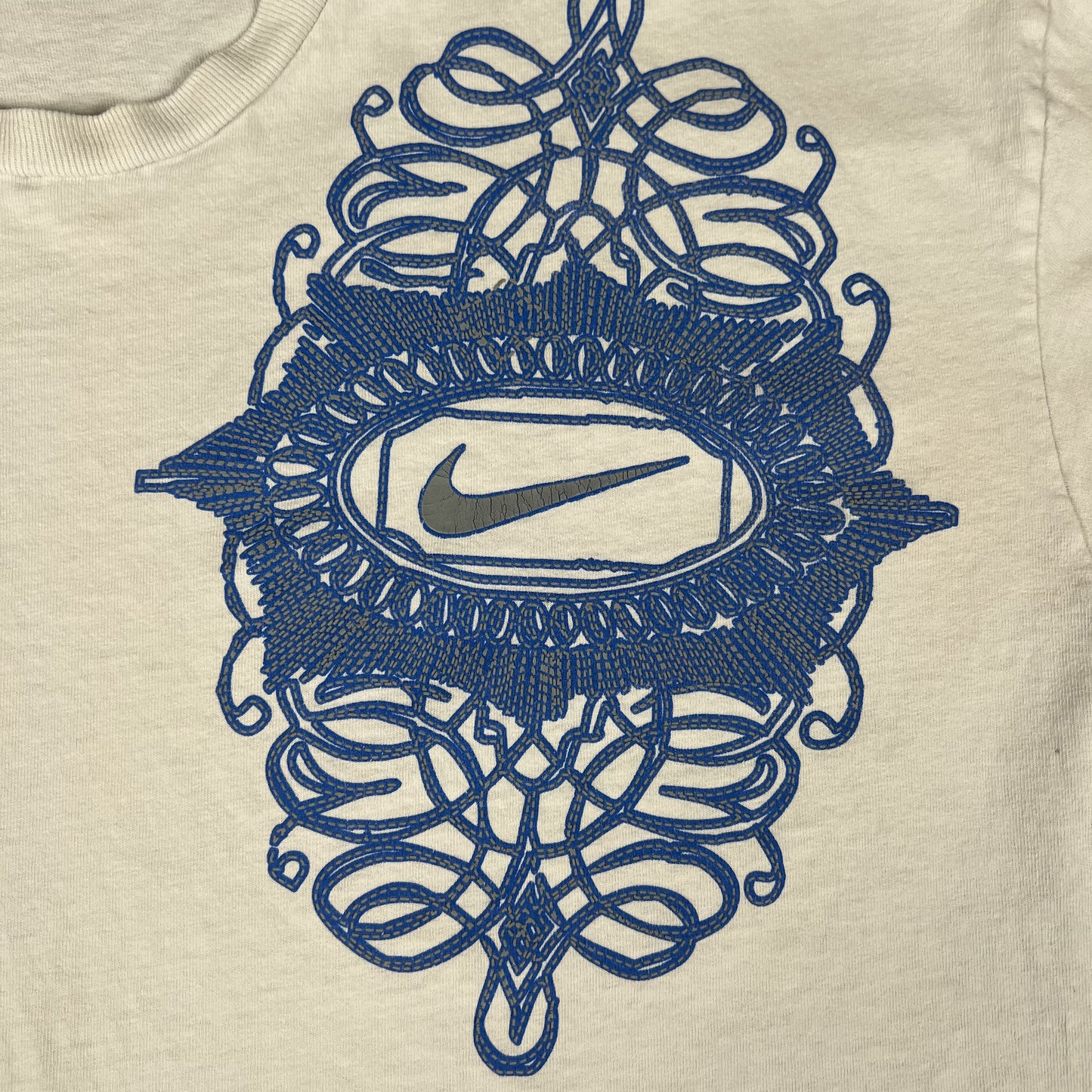 VTG Nike T-Shirt Mens XL White Blue Gray Tribal Logo Skate Rare 90s Y2K 00s