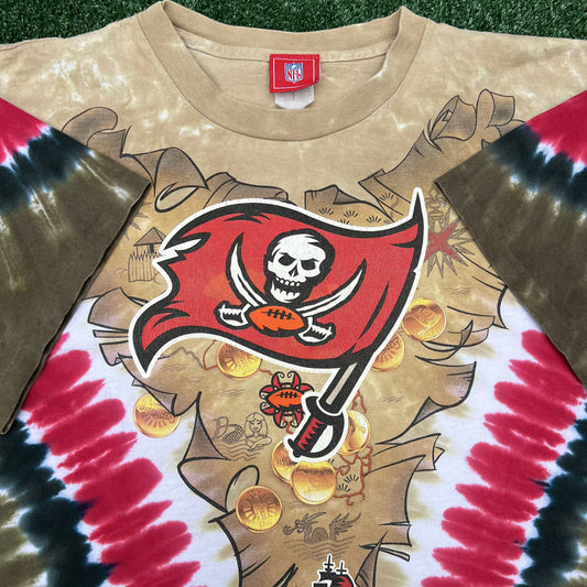 VTG Liquid Blue NFL Tampa Bay Buccaneers T-Shirt Mens XL Tie-Dye Single USA 90s