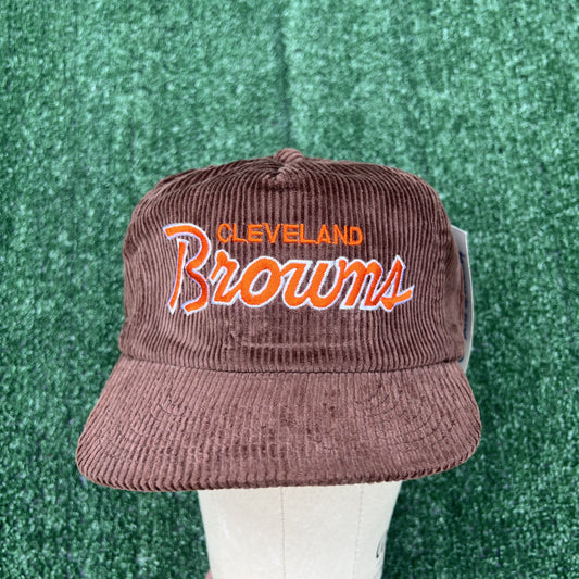 VTG NWT Sports Specialties Cleveland Browns NFL Corduroy Zipback Hat Script 90s