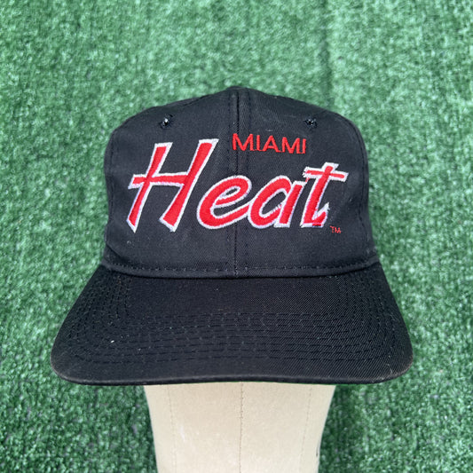 VTG 90s NBA Miami Heat Sports Specialties Red Script Black Twill Snapback Hat