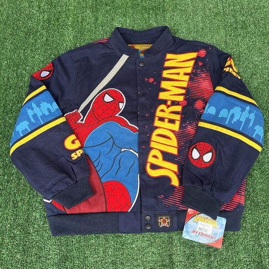 NWT Vintage JH Design Spider-Man Racing Jacket – Youth 2XL (Fits Men’s Small, Blue)