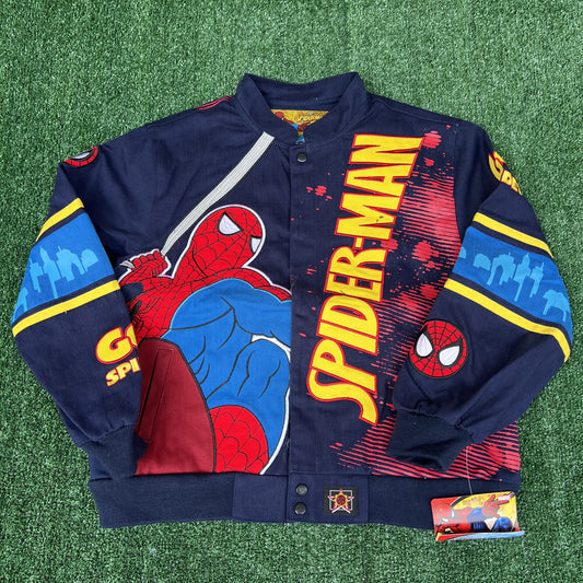 NWT Vintage JH Design Spider-Man Racing Jacket – Youth 2XL (Fits Men’s Small, Blue)