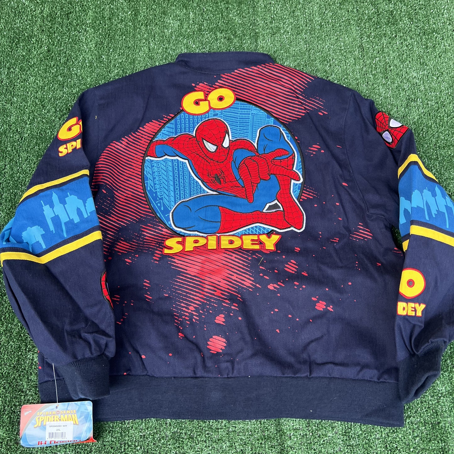 NWT Vintage JH Design Spider-Man Racing Jacket – Youth 2XL (Fits Men’s Small, Blue)